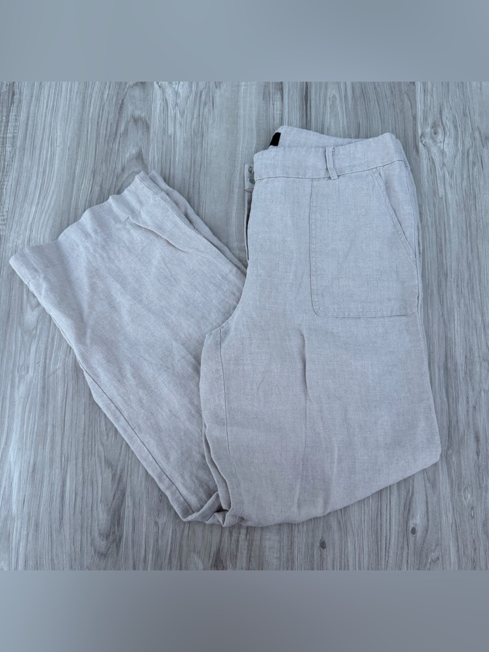 Talbots Light Gray Linen-Blend Wide-Leg Trousers